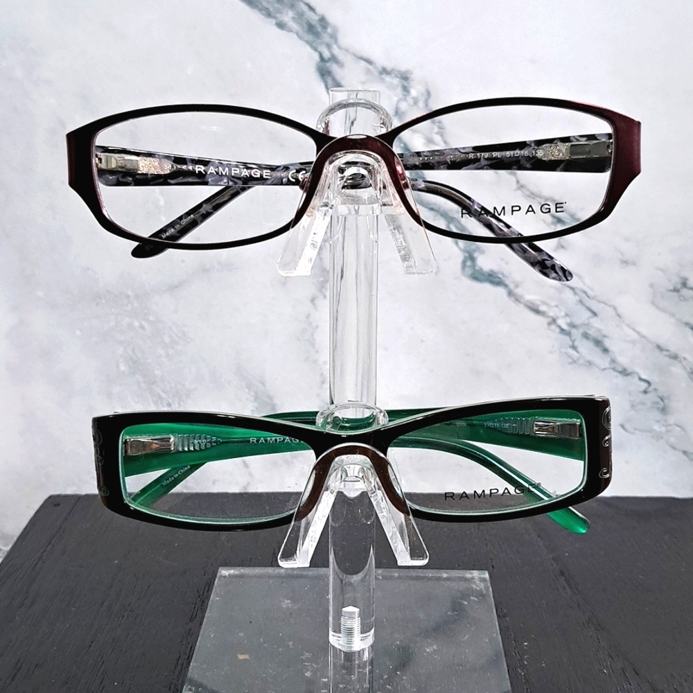 TWO prescription-ready Eyeglass Frame bundle lot green & burgundy, 51-16-135 NEW